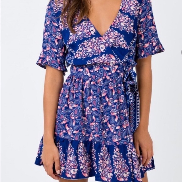 Princess Polly colorful blue wrap dress, Size 10 (AUS) - Picture 3 of 7